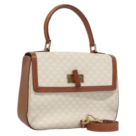 CELINE Macadam Canvas Hand Bag PVC Leather 2way White